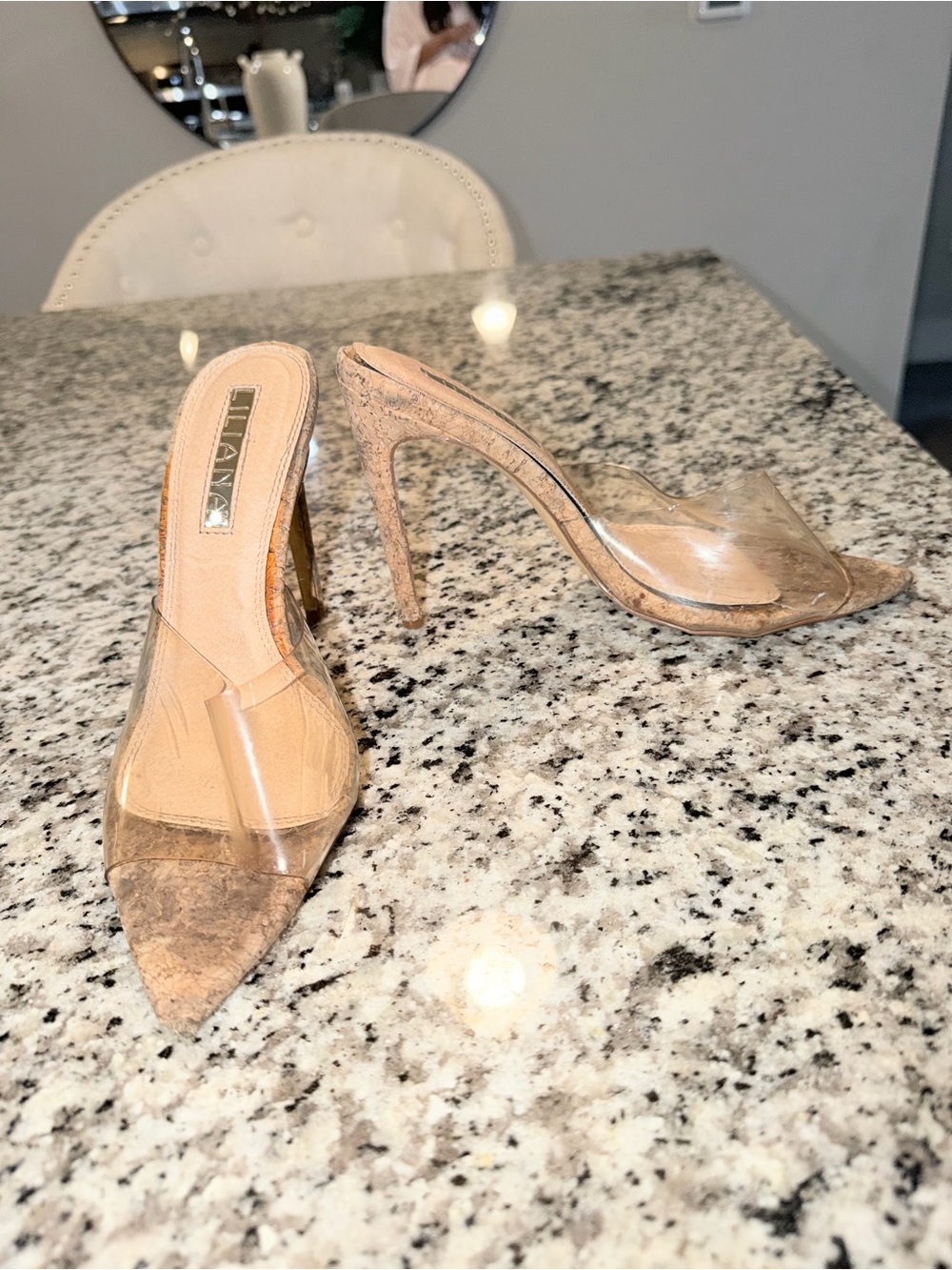 Clear Strap Nude Pointed Toe High Heel Mules